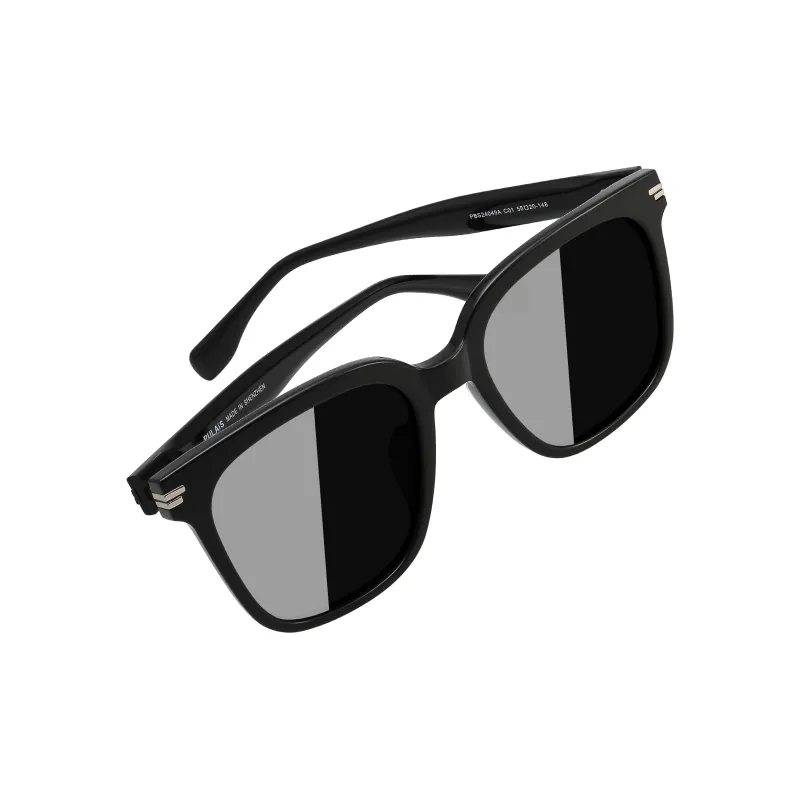 PULAIS Plate Frame Square Sunglasses Men's Black-4