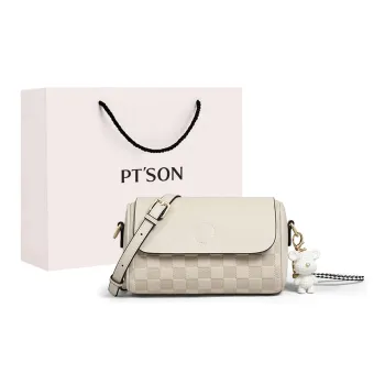PT'SON Cow Leather With Synthetic Leather Underarm Shoulder Bag, Crossbody Bag, Cylinder Bag Regular Women's Ecru