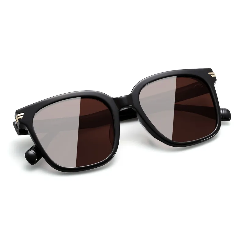 PULAIS Plate Frame Square Sunglasses Men's Black-11