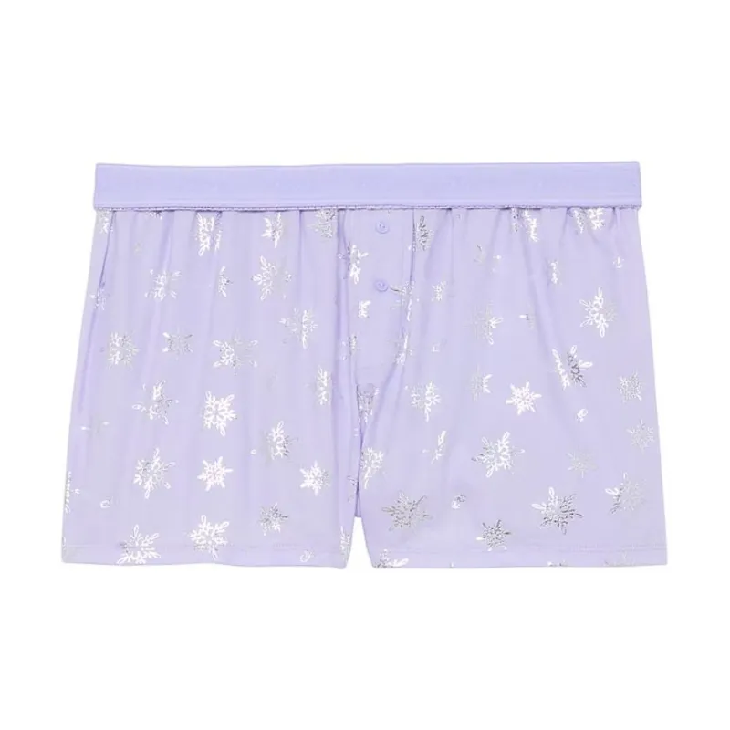 Victoria's Secret PINK Flannel Boxy Pajama Shorts / Purple Cloud Foil Stars Pajama Pants Women's Purple-0