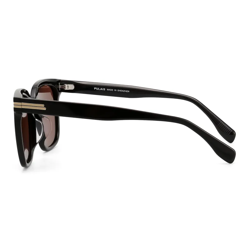 PULAIS Plate Frame Square Sunglasses Men's Black-8