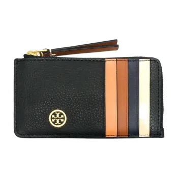 TORY BURCH Litchi Grain Leather With Calfskin And Patent Leather Card Holder Women's Black