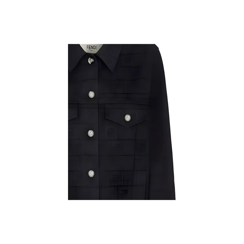 FENDI Logo Detailed Denim Jacket-5
