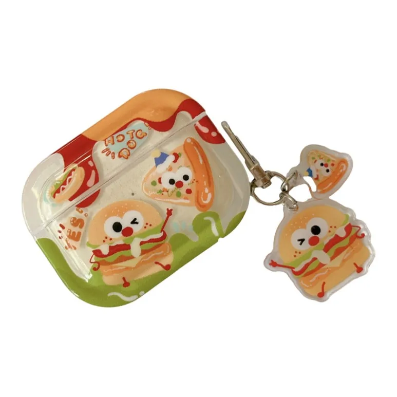 Baohuguang Compatible With AirPods 1/2/3 TPU Cute Fun Burger Pizza Meme Fully Enclosed Headphone Cases-1