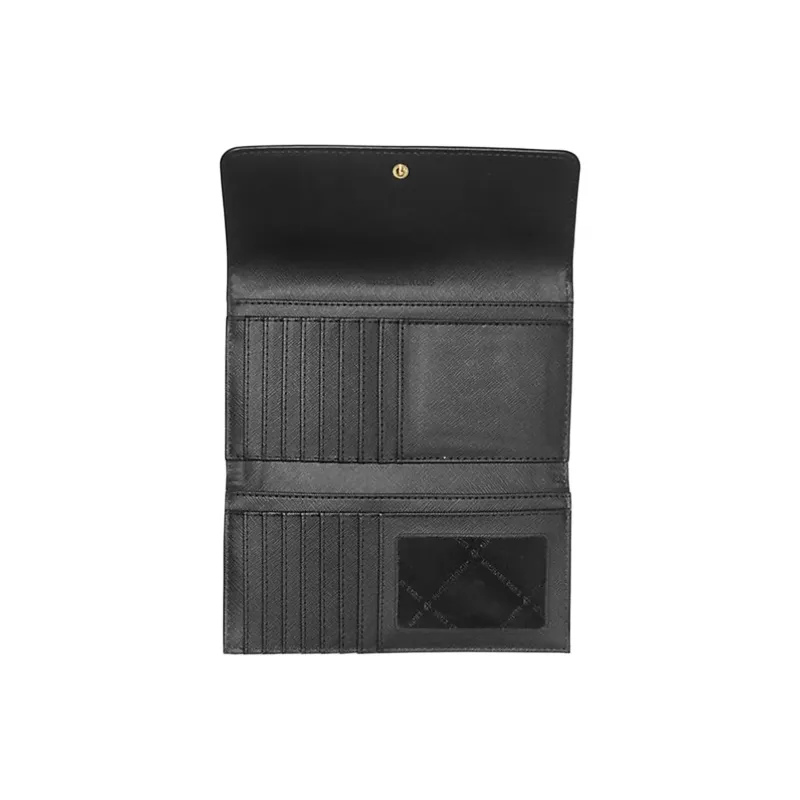 MICHAEL KORS Jet Set Travel Embossed Leather Wallet Large Size Women's Black-3
