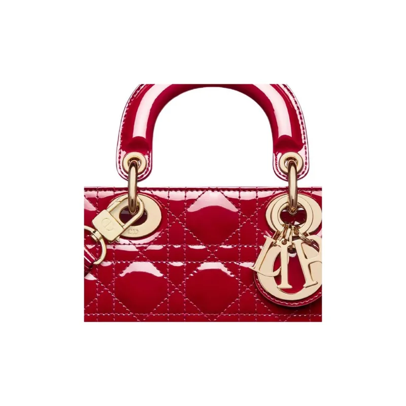 DIOR Lady D JOY Patent Leather Cowhide Dior Bag Shoulder Bag Crossbody Bag Handbag Small Size Women's Cherry Red-6