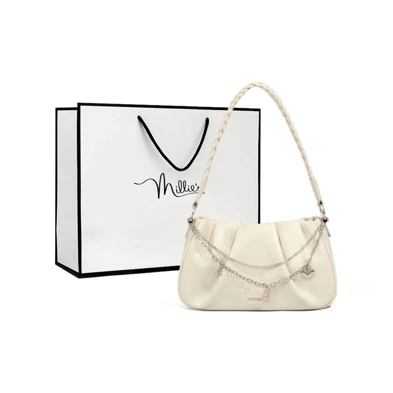 MILLIE'S Cow Leather With Synthetic Leather Handbag, Shoulder Bag Regular Women's Ecru-0