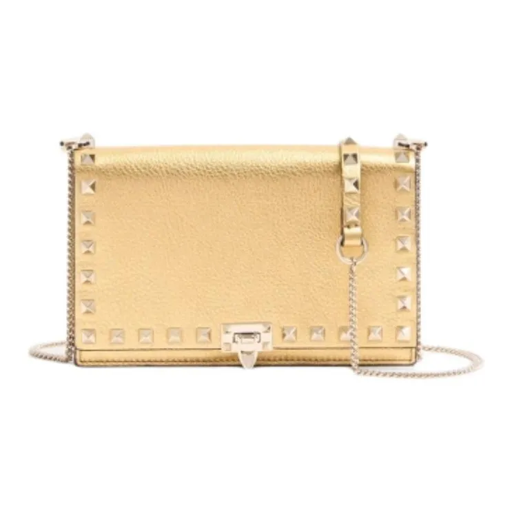 Valentino Grained Calfskin Crossbody Bag Shoulder Bag Women's Gold-0
