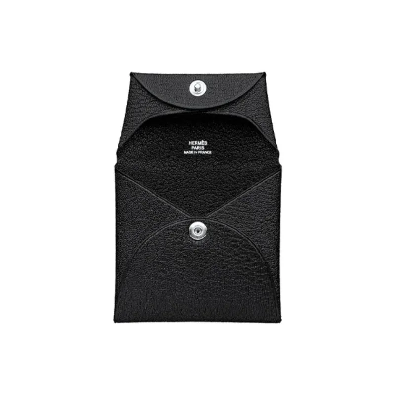 HERMES Bastia Goatskin Coin Purse Card Holder, Wallet Women's Black-1
