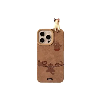 Beams Leather Material Ins 3D Effect Kitten Fur Rope Suede Phone Case Compatibility Iphone16/15/14/13/Pro/ProMax/Plus