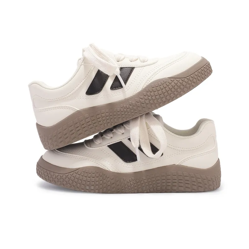 Miss Zhang Anti Slip Wear Resistant Low Top Skateboard Shoes Women's Beige Black-4