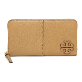 TORY BURCH Litchi Grain Leather Card Holder Wallet Women's Brown