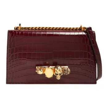 Alexander McQueen JEWELLED SATCHEL Leather Shoulder Bag, Crossbody Bag Women's Burgundy