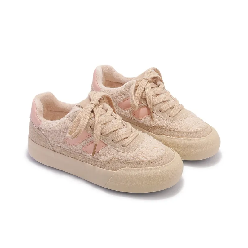 SNXR Warm Anti Slip And Wear Resistant Low Top Skateboard Shoes Women's Beige Pink-4