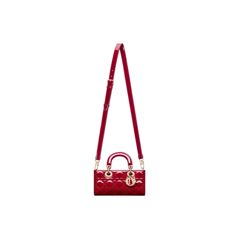 DIOR Lady D JOY Patent Leather Cowhide Dior Bag Shoulder Bag Crossbody Bag Handbag Small Size Women's Cherry Red-1