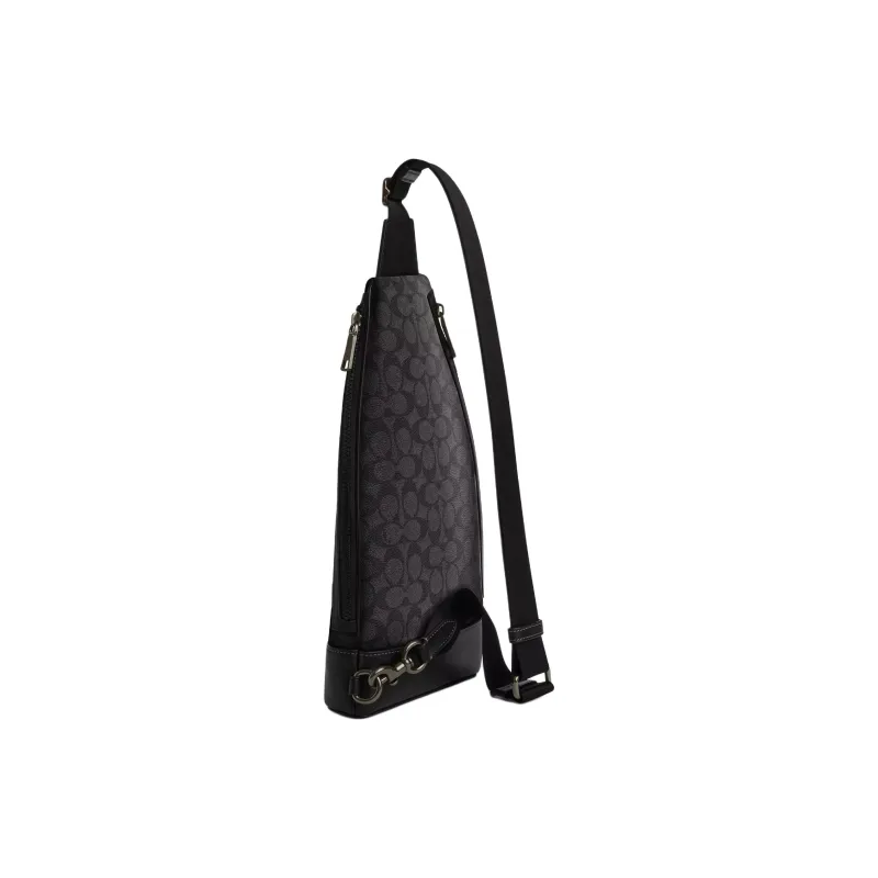 COACH Coated Canvas One Shoulder Crossbody Bag, Sling Bag Trumpets Men's Charcoal-1