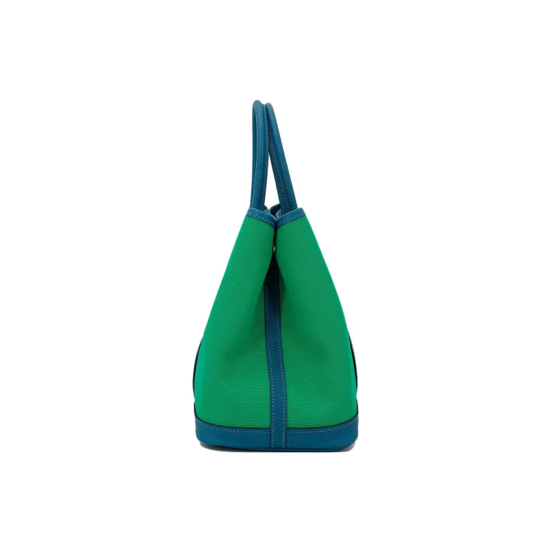 HERMES Garden Party Canvas With Negonda Calfskin Handbag Women's Mint Green & Izmir Blue-2