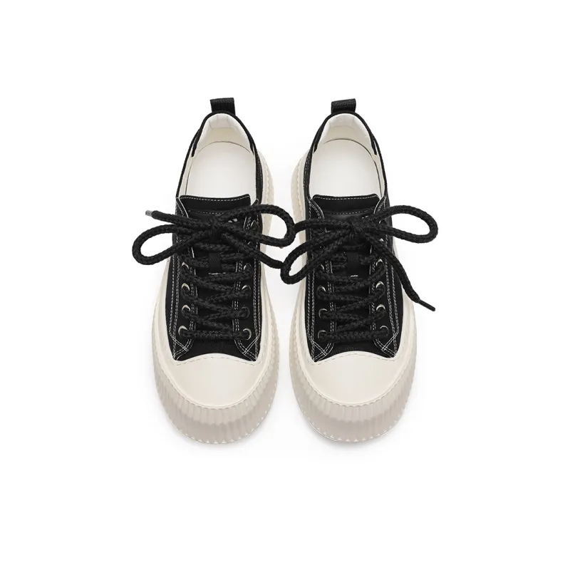 ΛOLUNKΛ Abrasion Resistant Slip Resistant Low Top Canvas Shoes Unisex Black-3