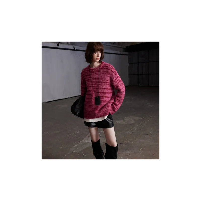 3COLOUR Knitwear Women's Raspberry Pink Stripes-2