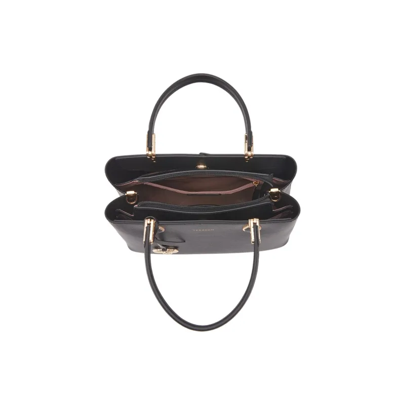 YEARCON Cow Leather Shoulder Bag Crossbody Bag Handbag Large Size Women's Black-2