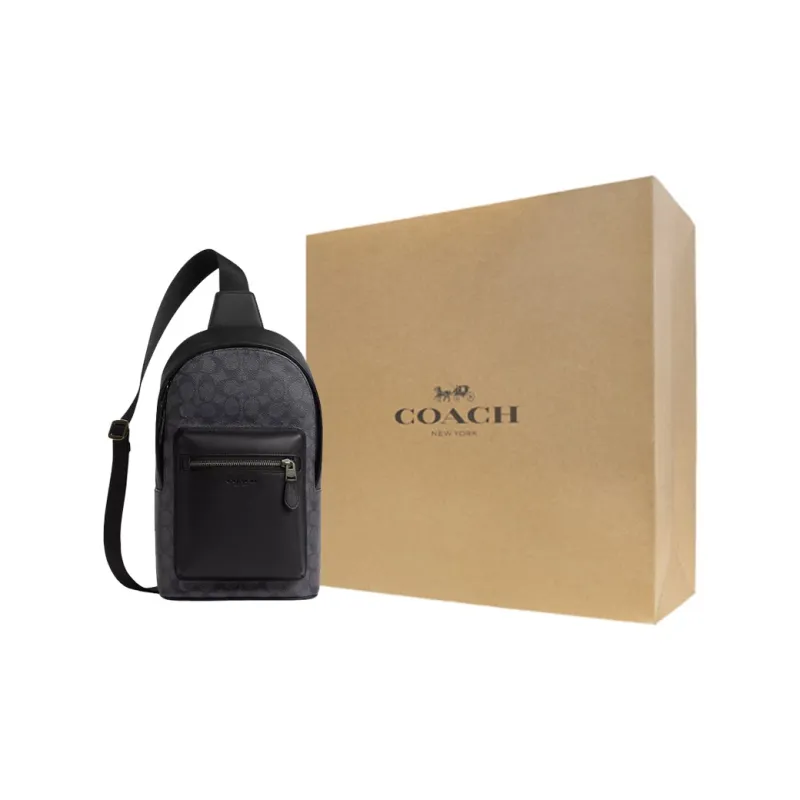 COACH West Coated Canvas Crossbody Bags Sling Bags Small Size Men's Charcoal Black-8