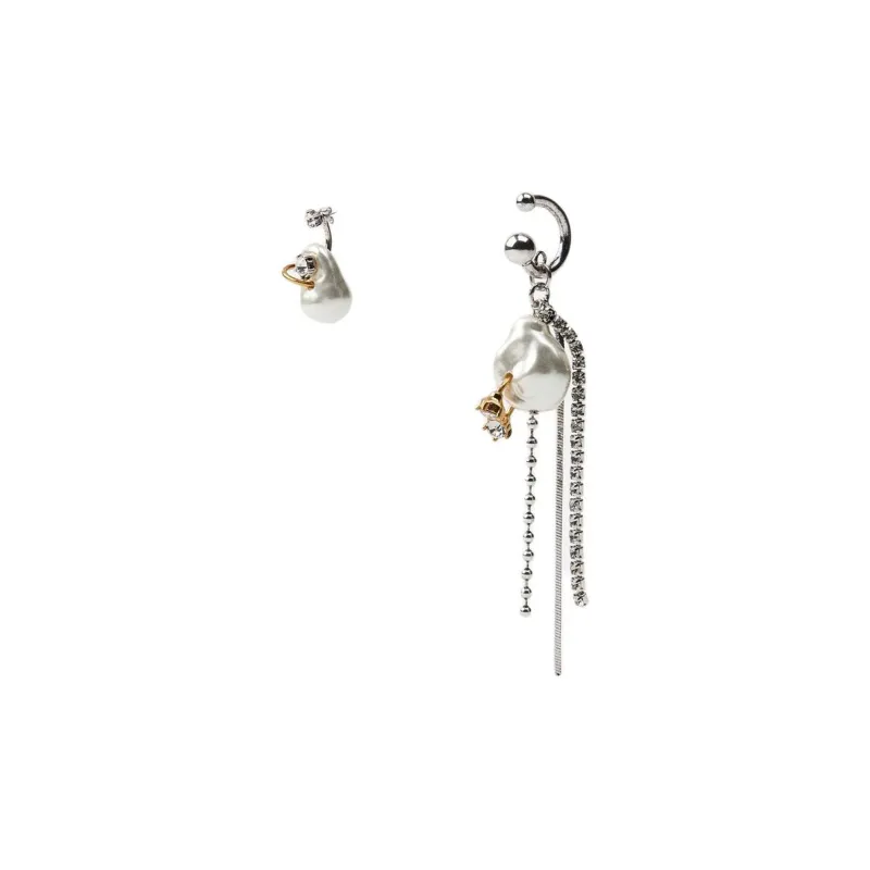 ZARA Artificial Pearl Plastic Zinc Brass Steel Glass Metal Earrings Women's Silver-0