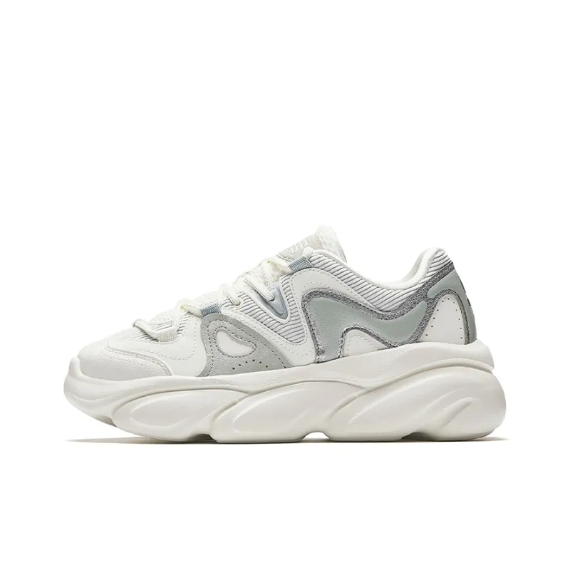 CHAOJIANTA Chunky Sneakers Women's Low Top Ivory White/Light Cyan Gray/Silver-0