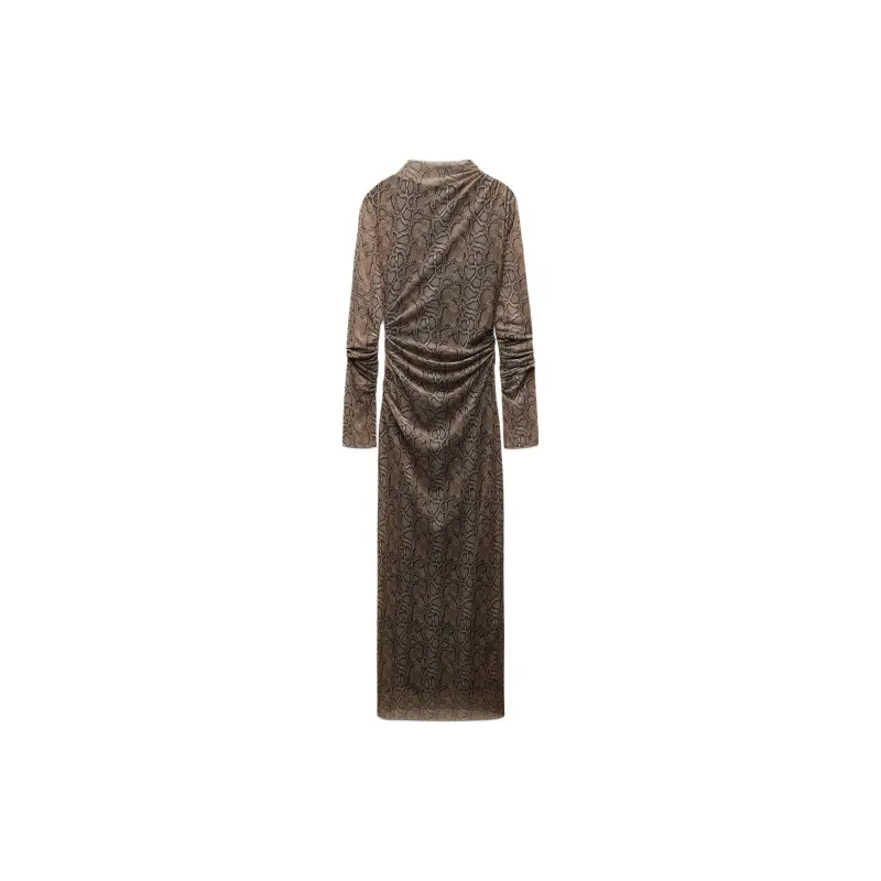 ZARA Long-Sleeved Dresses Women's Snakeskin Print/Gold Brown-1