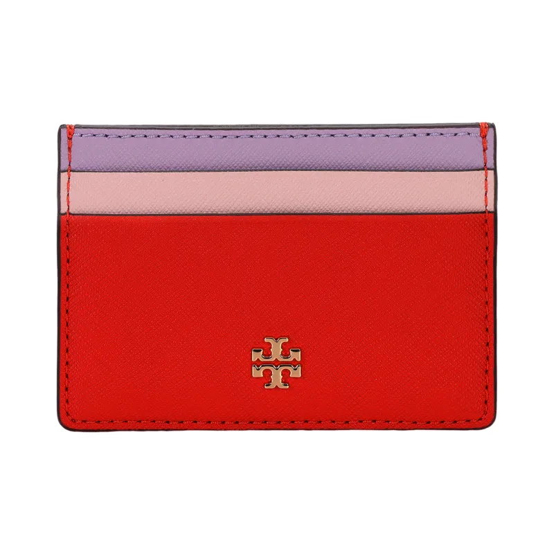 TORY BURCH Emerson Cow Leather Card Holder Card Holder Mini Women's Purple Pink Multicolor-0