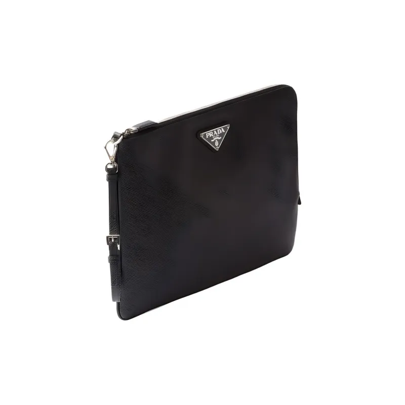 PRADA Leather Clutch Large Size Men's Black-1