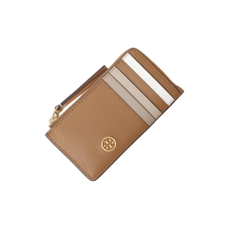 TORY BURCH Robinson Litchi Grain Leather With Calfskin And Vinyl Leather Wallet, Card Holder Regular Women's Brown-2