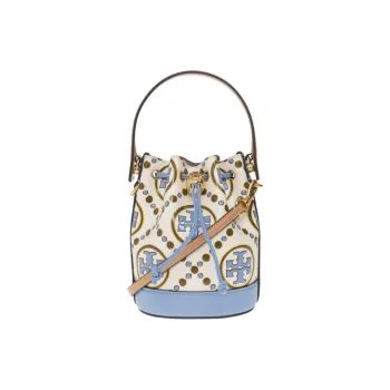 TORY BURCH T Monogram Embossed Leather With Calfskin Handbag, Crossbody Bag, Shoulder Bag Mini Women's White & Blue