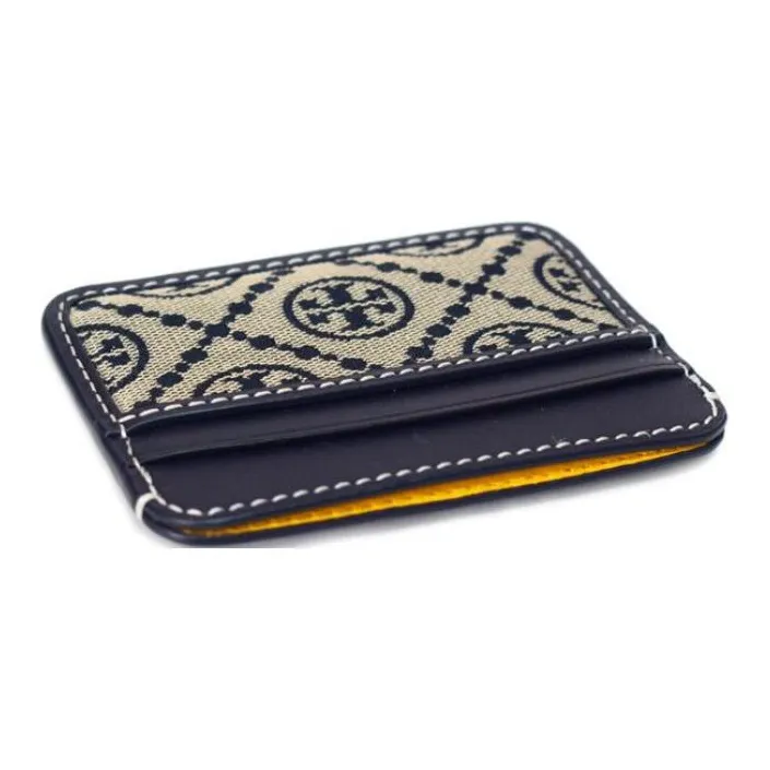 TORY BURCH Woven Jacquard With Leather Trim Card Holder Women's Blue-2
