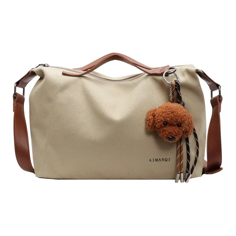 Barang Bear Canvas Canvas Bag One Shoulder Handbag Regular Unisex Multicolor-3