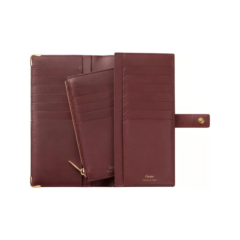 CARTIER Calfskin Leather Clip Card Clip Wallet Unisex Burgundy-2