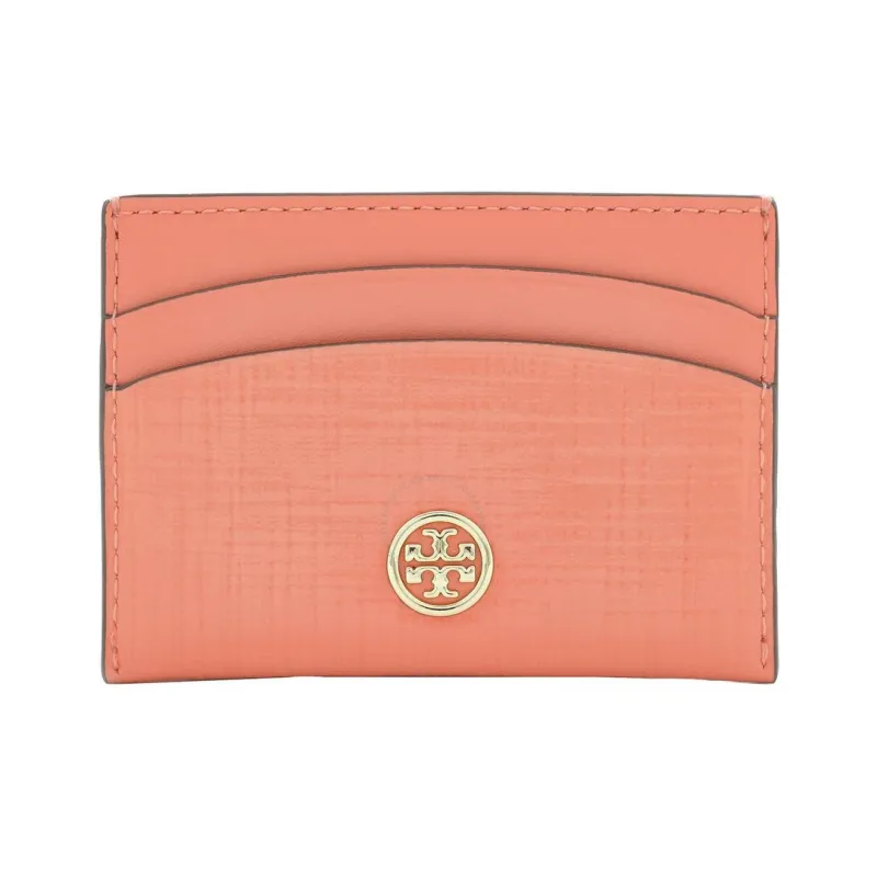 TORY BURCH Robinson Embossed Leather Card Holder Women's Coral Pink-0