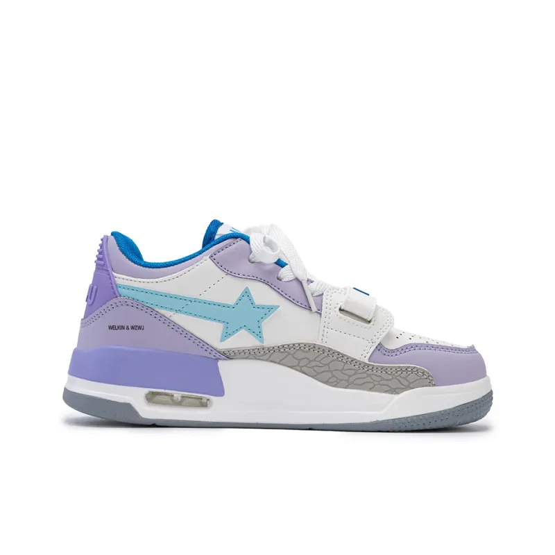 WELKIN&WZWJ Stars Collection White Sneakers Slip-Resistant Height Increasing Low-Top Skateboard Shoes Unisex-48