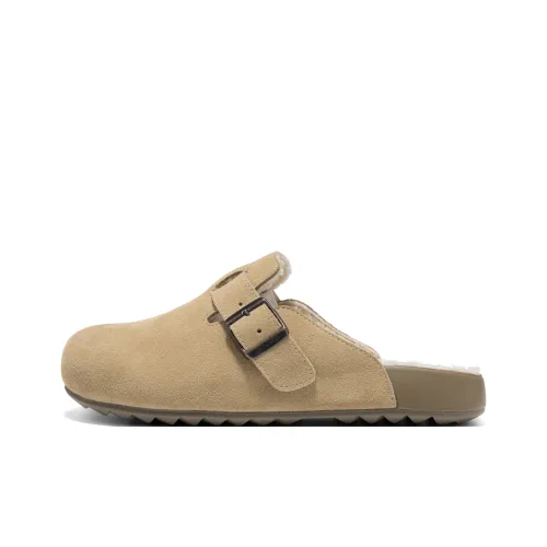 AOKANG Rubber Sole Wrap toe Slippers Women's Apricot