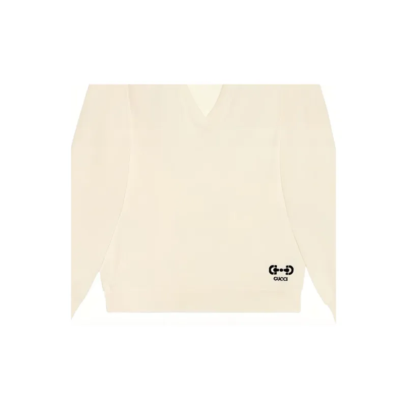 GUCCI V Neck Logo Embroidered Knit Sweater-4