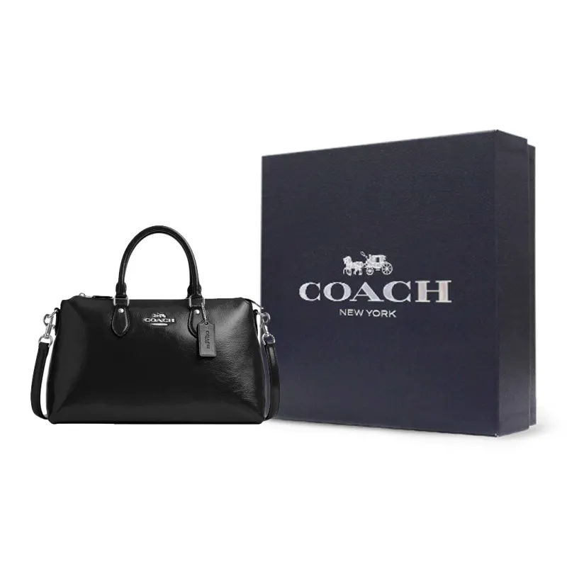 COACH Patent Leather Shoulder Bag Crossbody Bag Handbag Large Size Women's Black-6