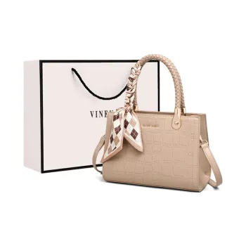 VINEY Cow Split Leather Bonded Synthetic Leather One Shoulder Handbags Large Size Women's Khaki