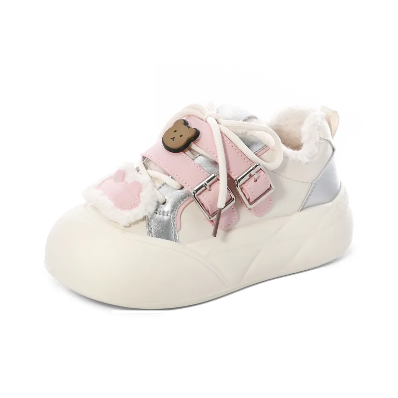 Lovely You Warm Lightweight And Wear Resistant Low Top Skateboard Shoes Women's Beige Silver Pink-19