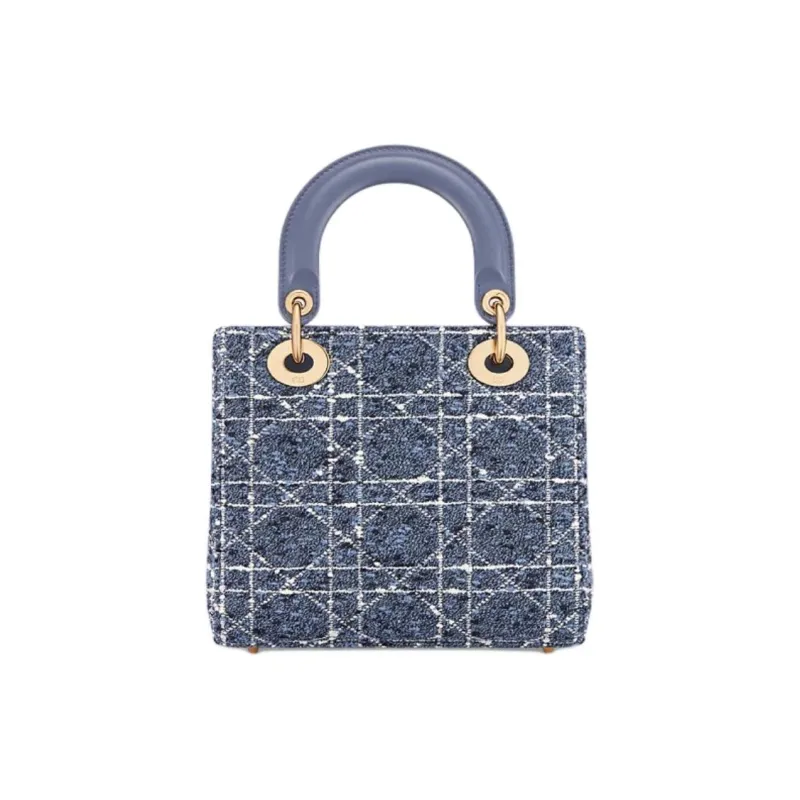 DIOR Lady Dior Rattan Plaid Shoulder Bag Crossbody Bag Handbag Small Size Women's Denim Blue-3