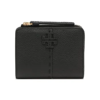 TORY BURCH McGraw Litchi Grain Leather Coin Purses Wallets Regular Women's Black