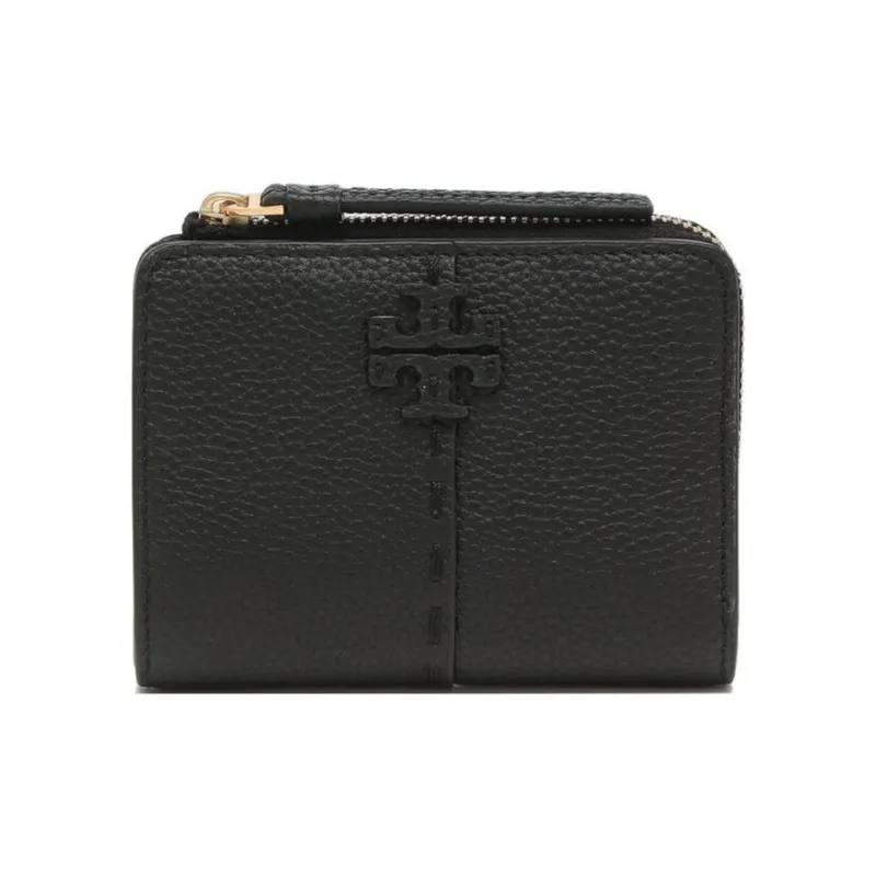 TORY BURCH McGraw Litchi Grain Leather Coin Purses Wallets Regular Women's Black-0