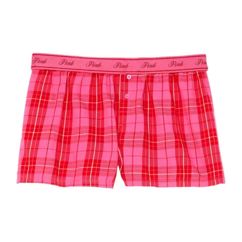 Victoria's Secret PINK Flannel Boxy Pajama Shorts /Carmine Rose/red Plaid Pajama Pants Women's Pink Plaid