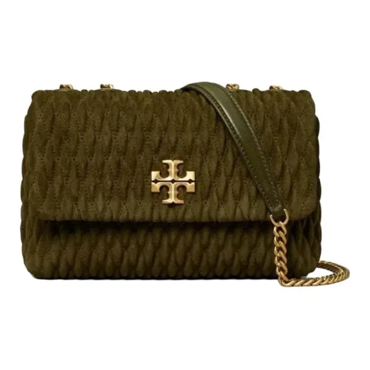 TORY BURCH Kira Pleated Suede Crossbody Bag, Shoulder Bag Women's Green-1
