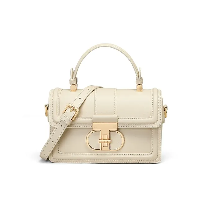 VINEY Cow Leather Small Square Bag, Shoulder Bag, Crossbody Bag, Handbag Trumpets Women's Ecru-2