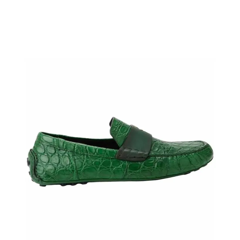 Ferragamo Embossed Crocodile Effect Leather Loafers-1