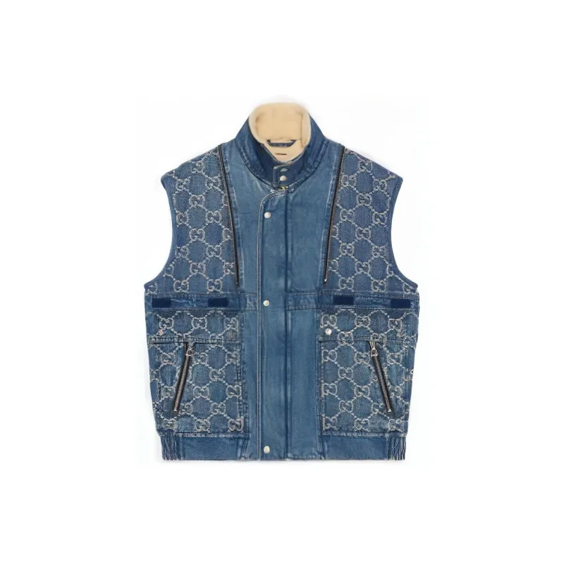 GUCCI Denim Jackets Men Blue With White Lettering-1